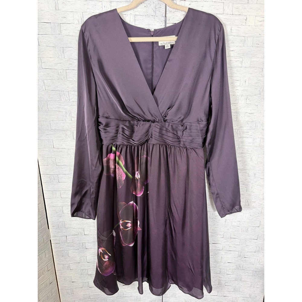 Altuzarra Target Women's Dress Purple Orchid Floral Satin V-Neck Long Sleeve
